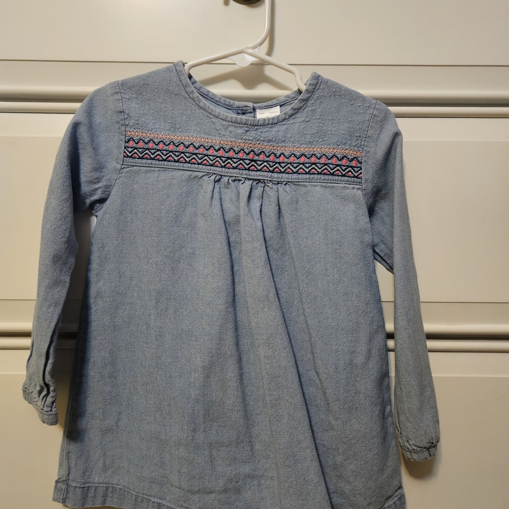 Blue Long Sleeve Dress with Embroidered Detail